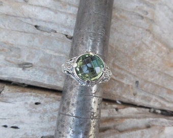 925 Sterling Silver Ring Faceted Ring FREE SHIPPING Beautiful Green Amethyst Sterling Silver Ring 925 Solid Silver Gemstone Ring