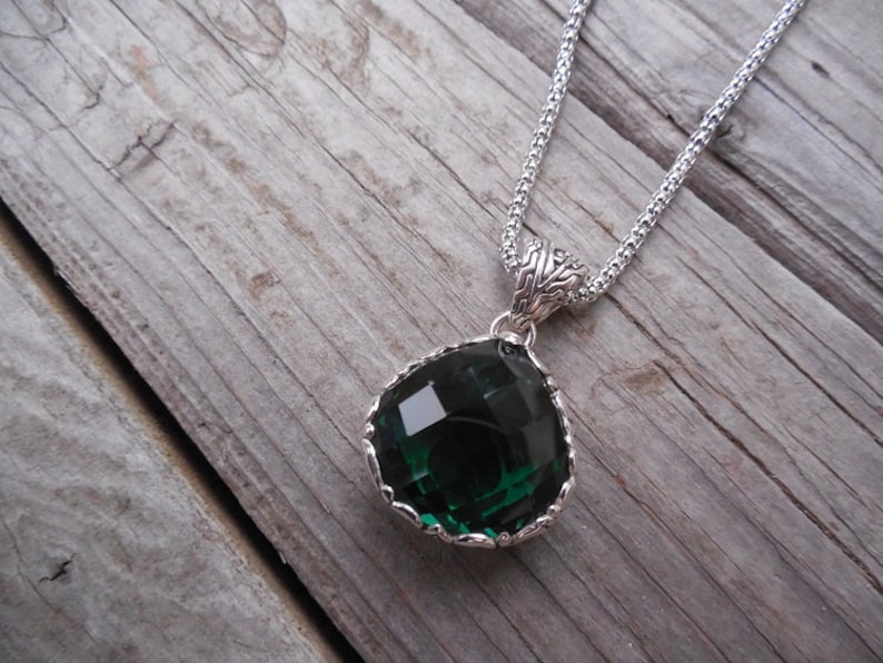 ON SALE Beautiful deep green amethyst necklace handmade in sterling silver