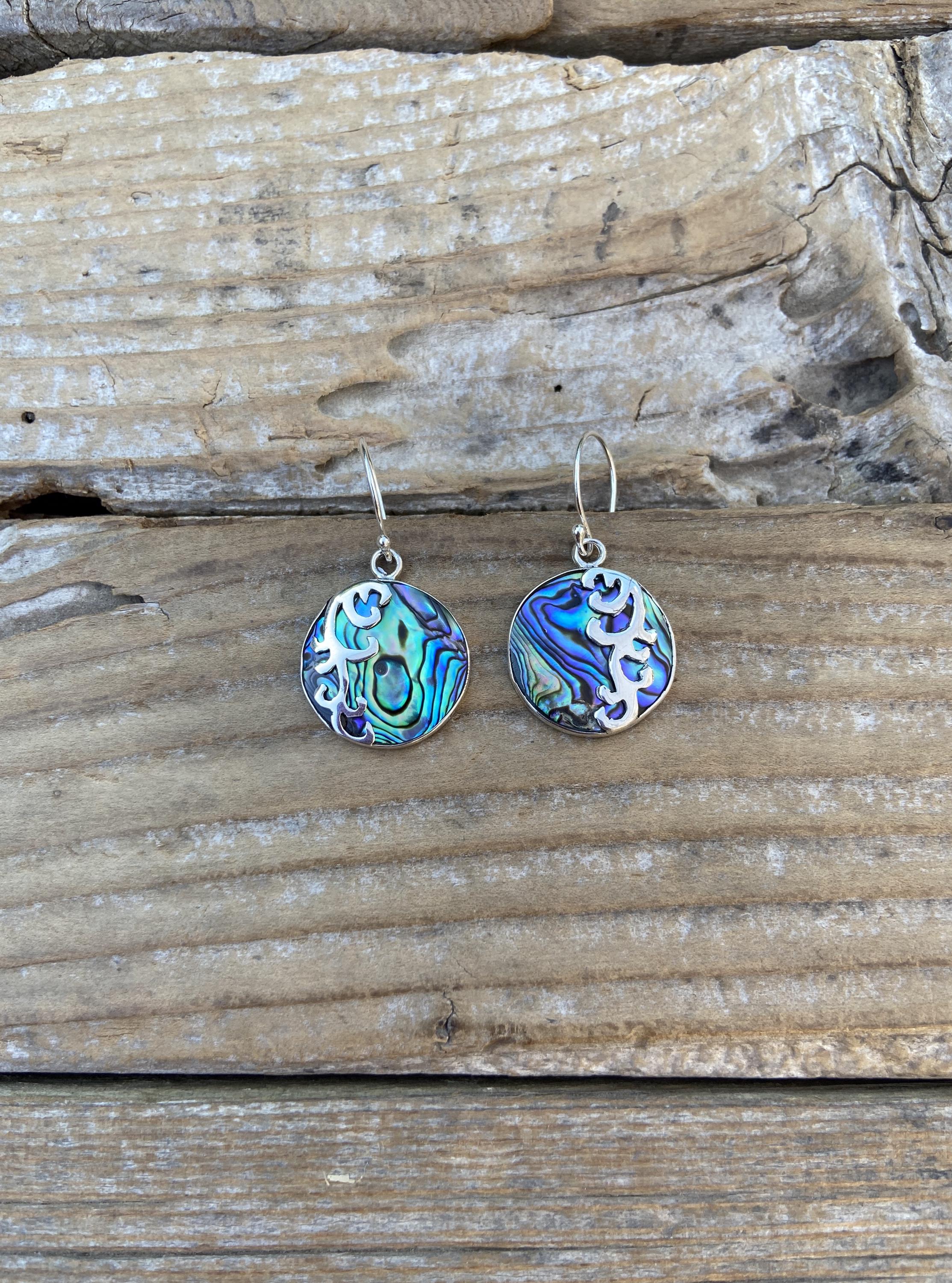 Abalone earrings handmade in sterling silver 925 with the beautiful rainbow colors of abalone shell