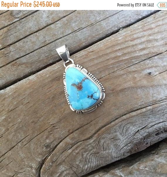ON SALE Beautiful turquoise pendant handmade and signed by Thomas Francisco is sterling silver 925 with a Golden Hills turquoise stone