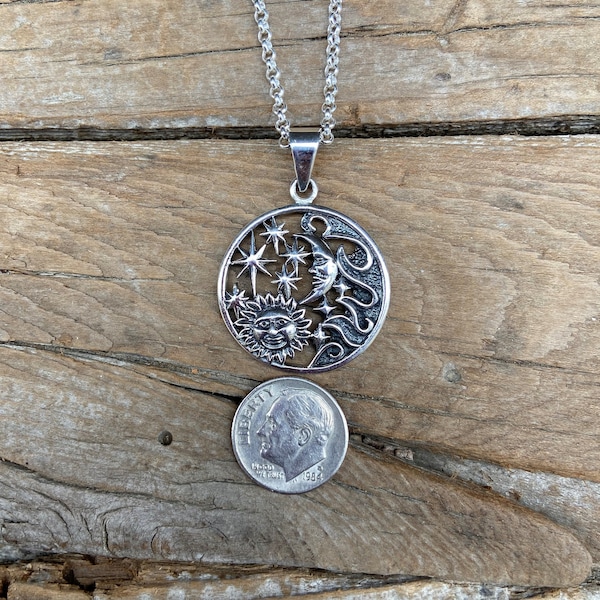 ON SALE Beautiful moon, stars and sun necklace handmade in sterling silver 925