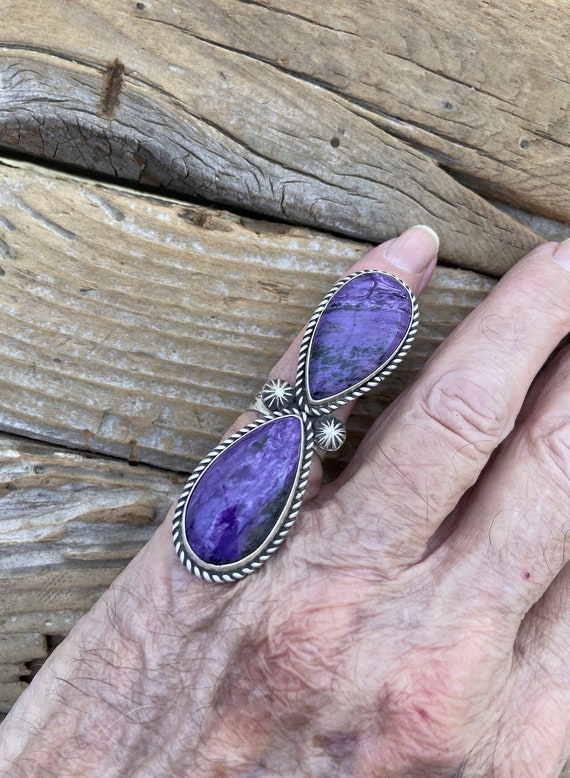 Large two stone Charoite ring handmade and signed… - image 9