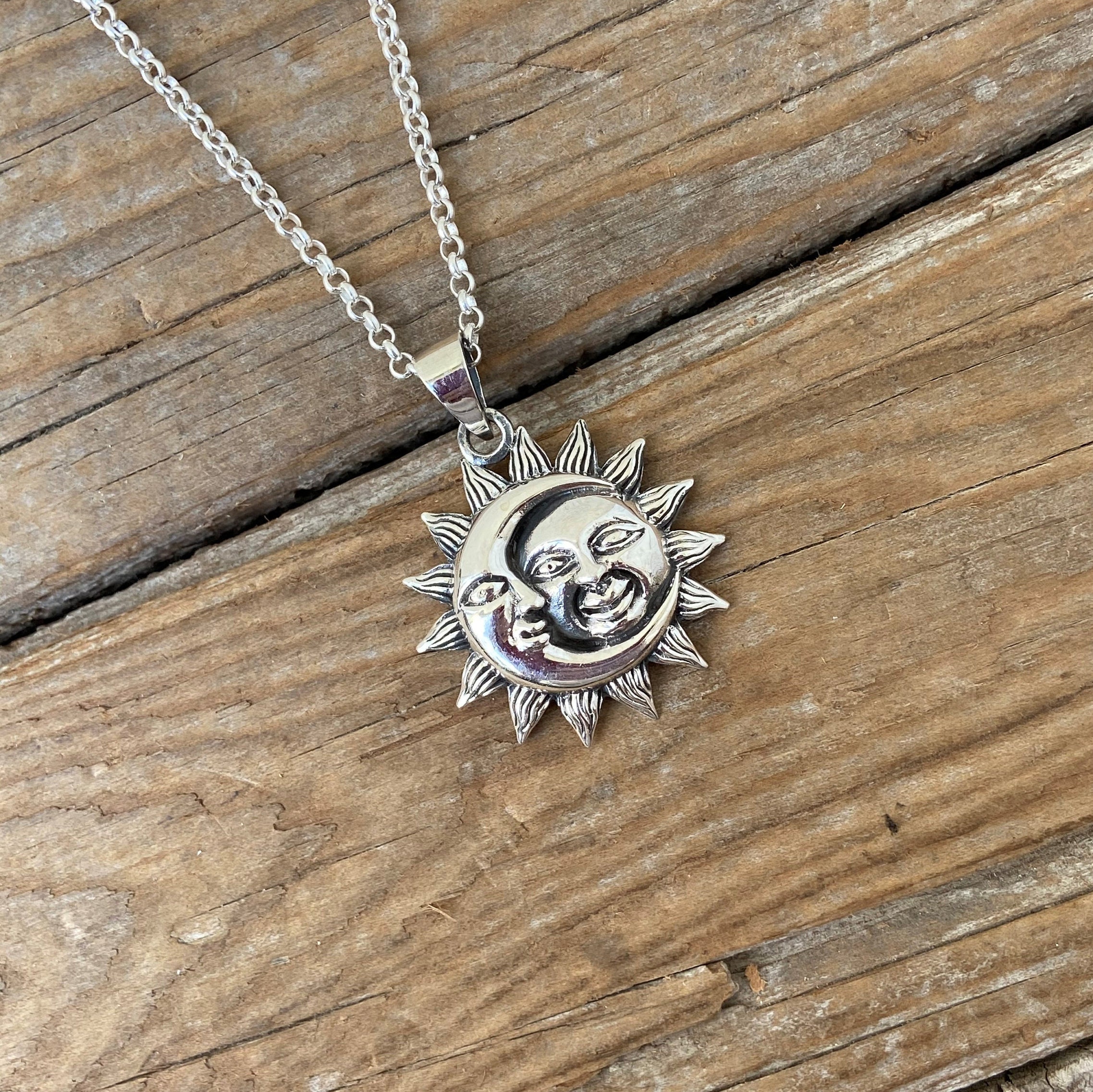 ON SALE Beautiful moon and sun necklace handmade in sterling | Etsy