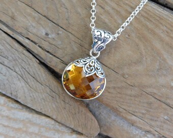 Gorgeous Madeira citrine necklace handmade in sterling silver
