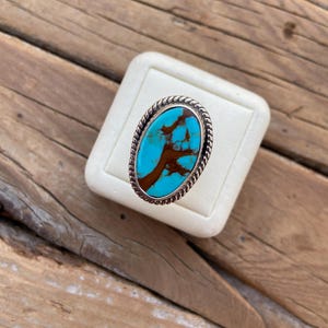 Gorgeous Royston turquoise ring handmade and signed in sterling silver with a beautiful stone