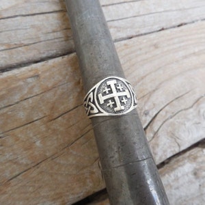 The Jerusalem Cross ring with Celtic triquetras on the sides handmade in sterling silver 925