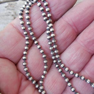 Beaded chain necklace, 3mm and 20&quot; long in sterling silver 925, antiqued and a hand done satin finish