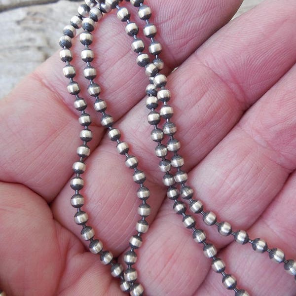 Beaded chain necklace, 3mm and 20" long in sterling silver 925, antiqued and a hand done satin finish