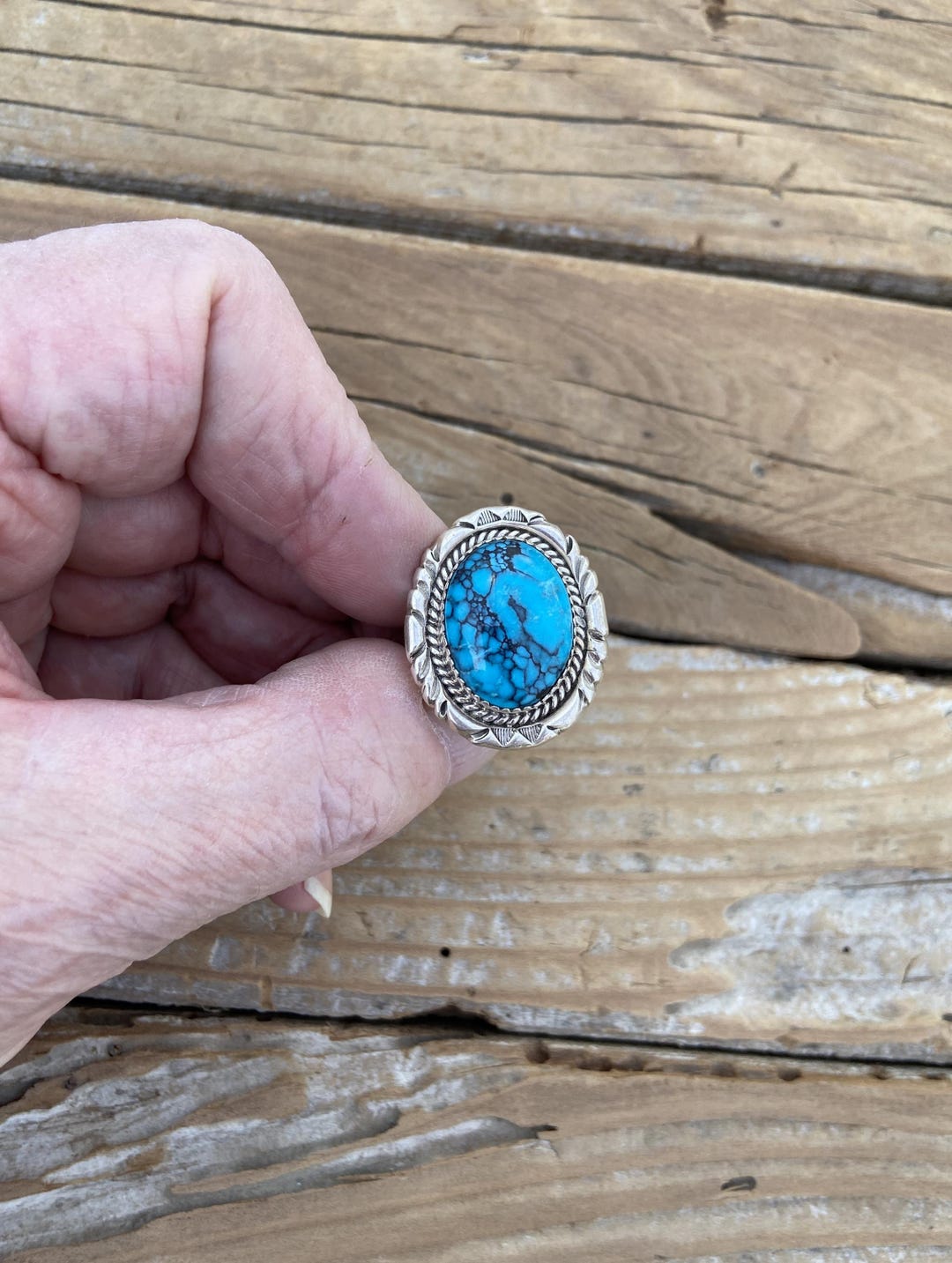 Beautiful Blue Kingman Turquoise Ring Handmade and Signed in Sterling ...