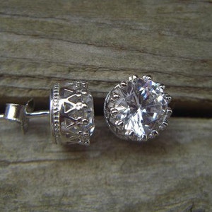 CZ earrings set in a crown bezel handmade in sterling silver 925