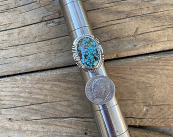 Gorgeous turquoise ring handmade and signed in sterling silver with a gorgeous blue spiderweb Kingman turquoise stone