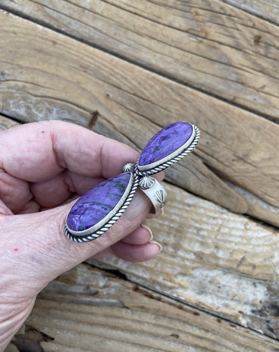 Large two stone Charoite ring handmade and signed… - image 7