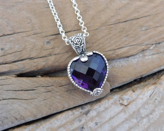 Beautiful deep purple amethyst heart necklace handmade in sterling silver 925 with a gorgeous stone