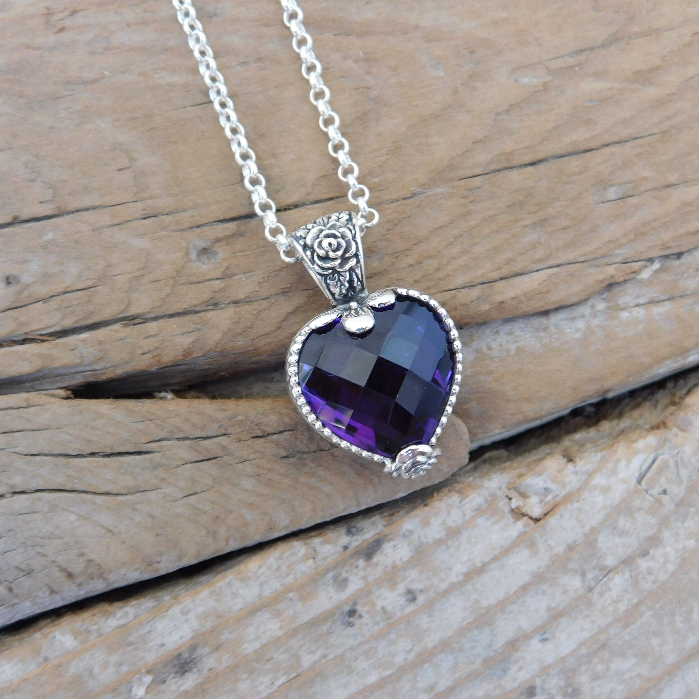 Collier Cœur En Améthyste - Chaîne Argent 925 - Longueur 45 Cm - Cadeau Pour Femme - Neuf Avec étiquettes