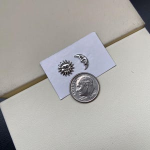 Sun and moon stud earrings handmade in sterling silver