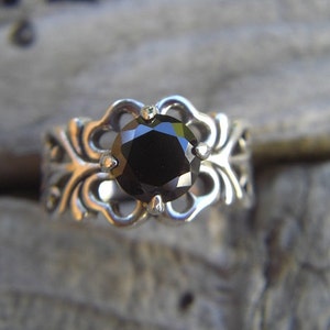 Medieval ring with a black CZ in sterling silver image 2