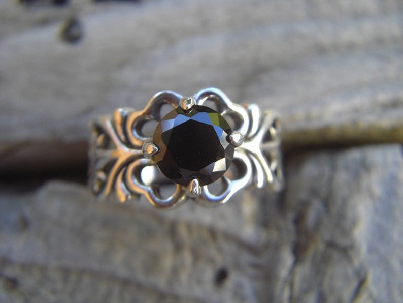 Medieval ring with a black CZ in sterling silver image 2