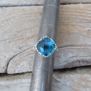 Gorgeous London blue topaz ring handmade in sterling silver 925 with a cushion cut London blue topaz
