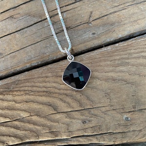 Faceted black onyx necklace handmade in sterling silver 925