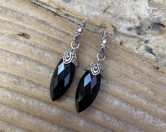 Faceted black onyx earrings handmade in sterling silver 925 with beautiful faceted black onyx stones