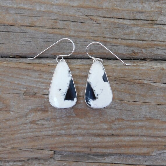 ON SALE White Buffalo Turquoise Earrings Handmade and Signed in