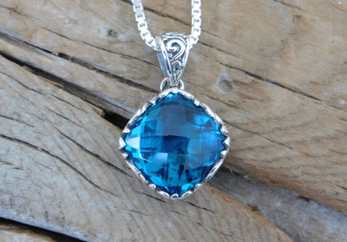 London Blue Topaz Necklace Handmade in Sterling Silver 925 - Etsy