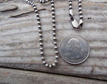 Beaded chain necklace 18&quot; long 3mm handmade in sterling silver 925 with a satin finish