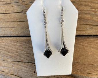 Gorgeous black onyx earrings handmade in sterling silver 925 with CZ's and beautiful faceted black onyx stones