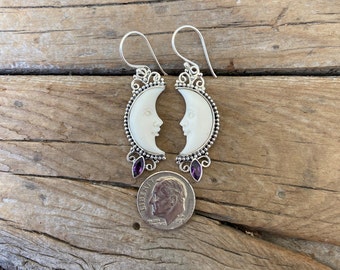Bellissimi orecchini Quarto di luna fatti a mano in argento sterling 925 con pietre di ametista - Italia