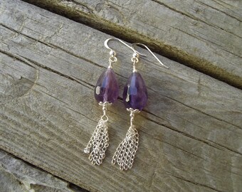 Amethyst tassel earrings in sterling silver