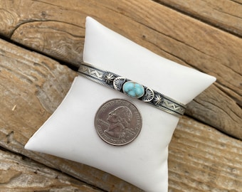 Beautiful Golden Hills turquoise cuff bracelet handmade and signed in sterling silver 925 with gorgeous stamping