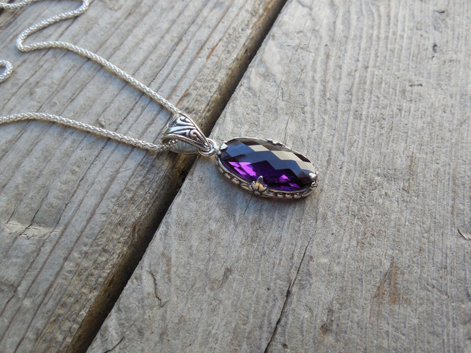 Amethyst Necklace Handmade in Sterling Silver With a Deep Etsy