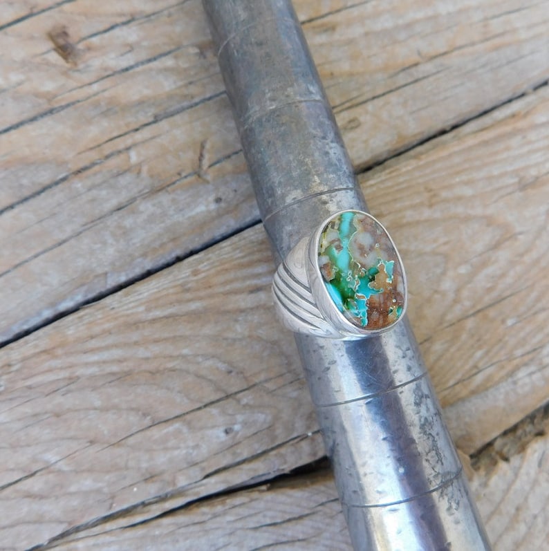 ON SALE Men/'s turquoise ring handmade in sterling silver 925 with Pilot Mountain turquoise