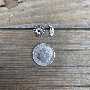 Sun and moon stud earrings handmade in sterling silver