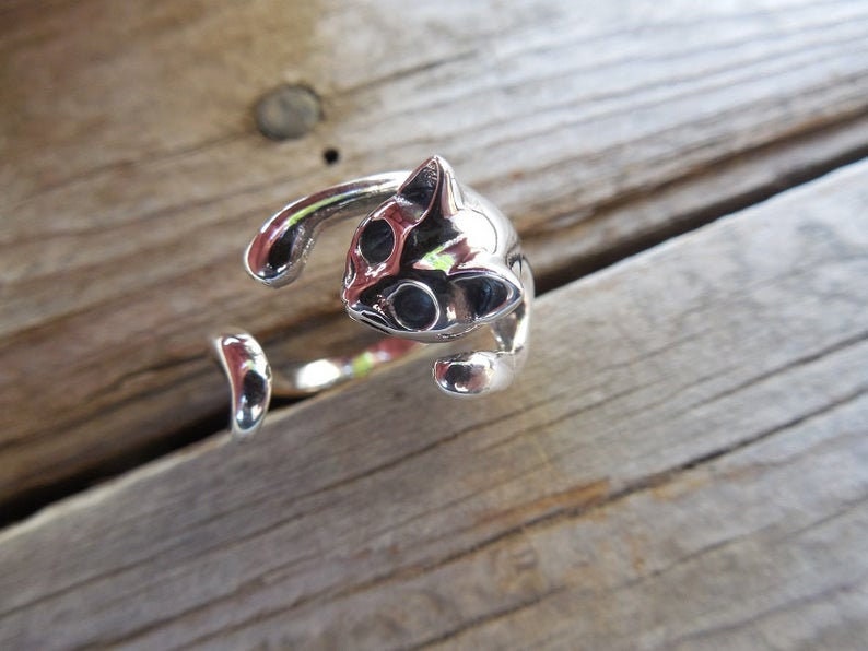 ON SALE Adjustable cat ring handmade in sterling silver 925