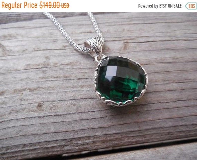 ON SALE Beautiful deep green amethyst necklace handmade in sterling silver