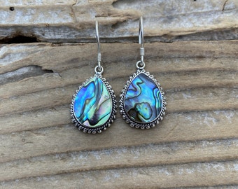 Gorgeous abalone earrings handmade in sterling silver 925 with the beautiful rainbow colors of abalone shell