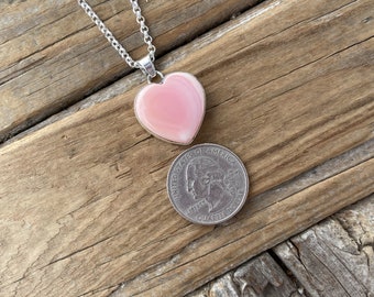 Beautiful pink conch shell heart necklace handmade in sterling silver 925 with a heart shape pink conch shell cabochon