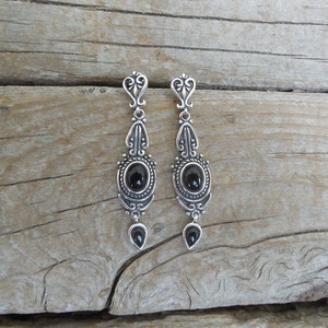 Black onyx earrings cast and antiqued in sterling silver 925