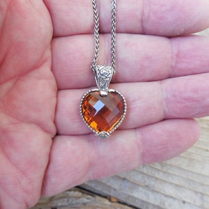 Beautiful Madeira citrine heart necklace handmade in sterling silver 925