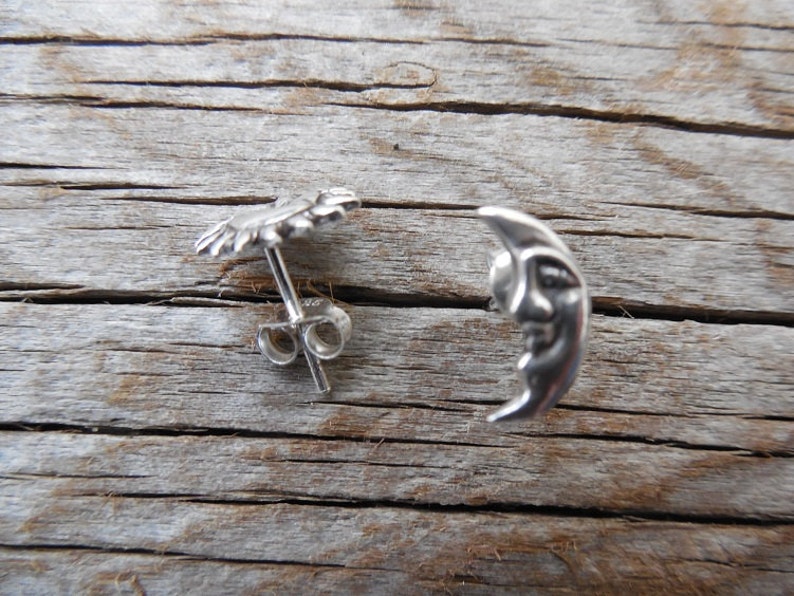 Sun and moon stud earrings handmade in sterling silver image 5