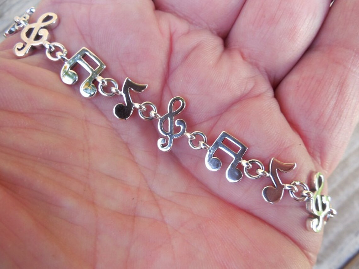 Music Note Bracelet Handmade in Sterling Silver 925 Etsy