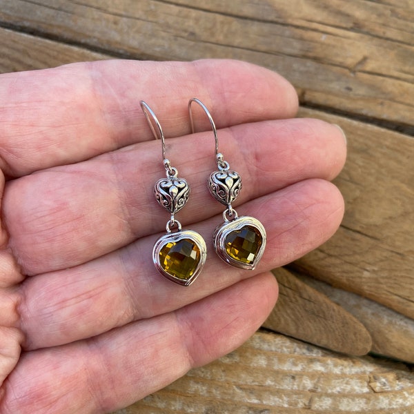 Beautiful heart shape Madeira citrine earrings handmade in sterling silver 925 with heart shape Madeira citrine stones