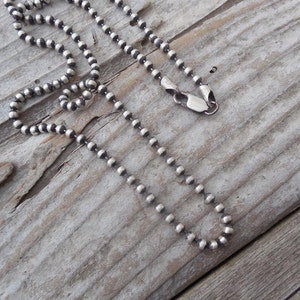 Beaded chain necklace 3mm 16&quot; long handmade in sterling silver 925 antiqued with a hand done satin finish