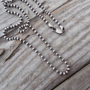 Beaded chain necklace 3mm 16" long handmade in sterling silver 925 antiqued with a hand done satin finish