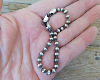 Beaded chain bracelet 4mm wide 8&quot; long handmade in sterling silver 925 antiqued with a hand done satin finish