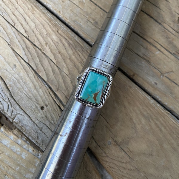 Turquoise ring handmade and signed in sterling silver 925 with Pilot Mountain turquoise