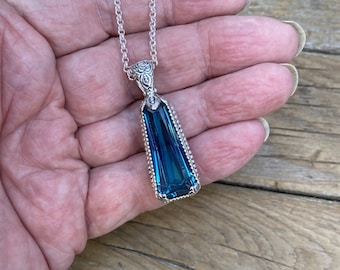 Gorgeous London Blue topaz necklace handmade in sterling silver