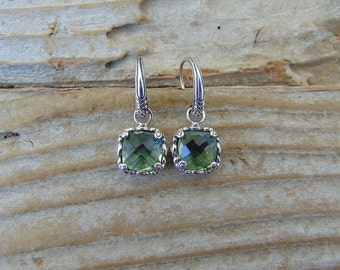 Green amethyst earrings handmade in sterling silver 925