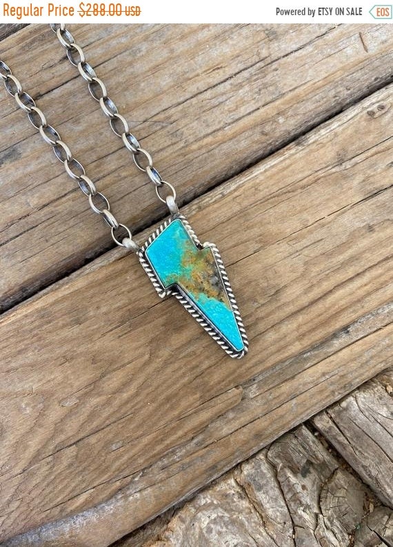 ON SALE Turquoise lightning bolt necklace handmade and signed Etsy